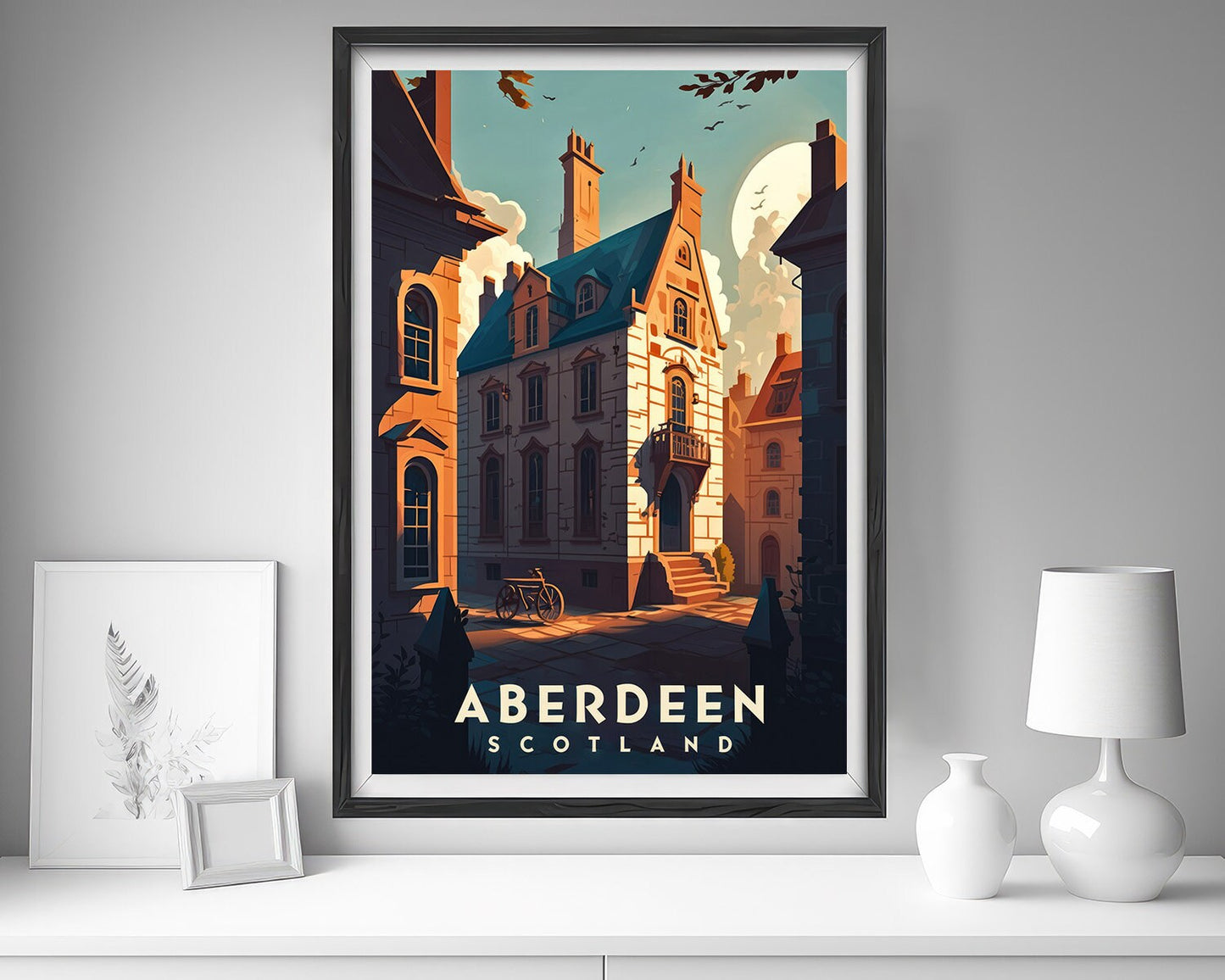 Framed Aberdeen Scotland Travel Poster in Portrait orientation, minimal background, close up wall art print 5
