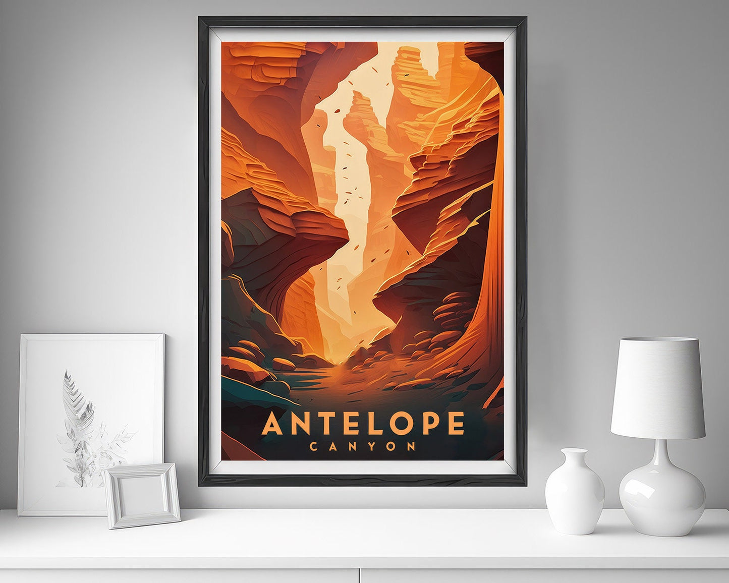 Framed America Antelope Canyon Arizona Travel Poster in Portrait orientation, minimal background, close up wall art print 5