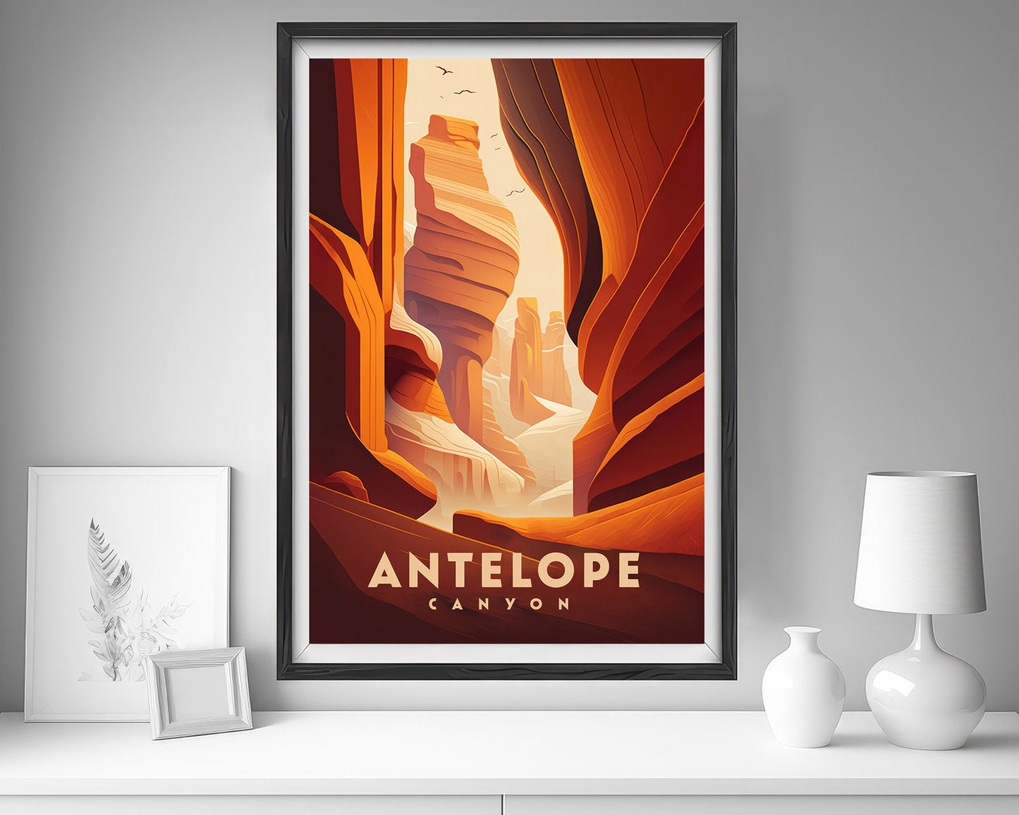 Framed Antelope Canyon USA America Travel Poster in Portrait orientation, minimal background, close up wall art print 5