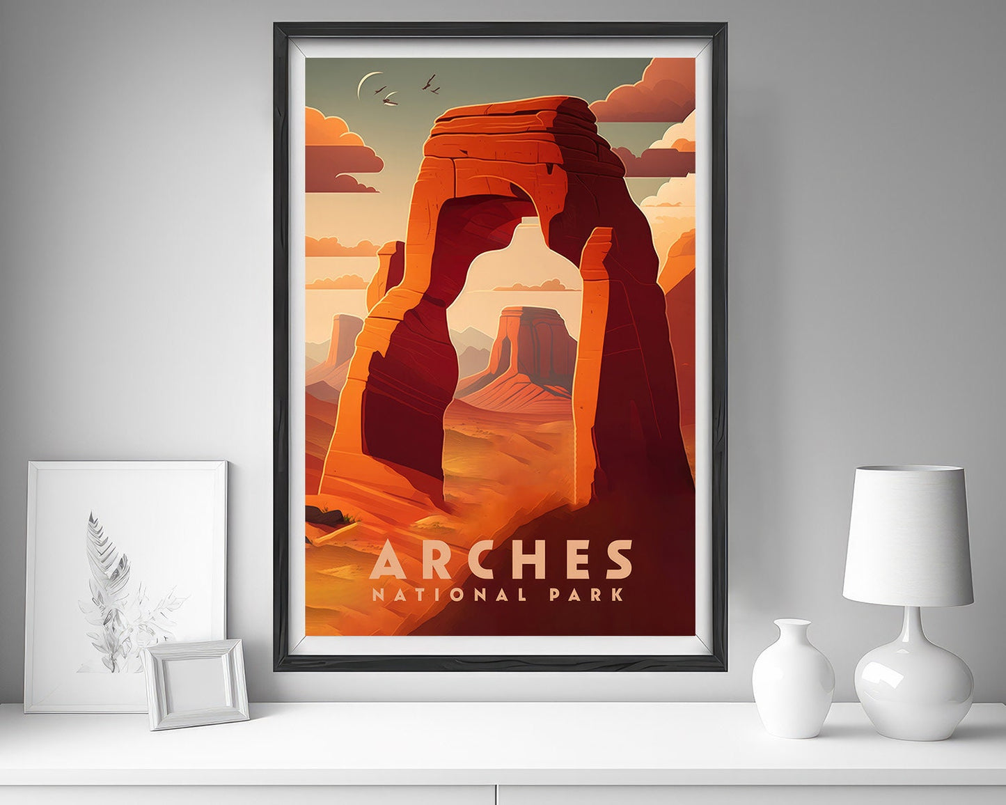 Framed Arches National Park Travel Poster in Portrait orientation, minimal background, close up wall art print 5