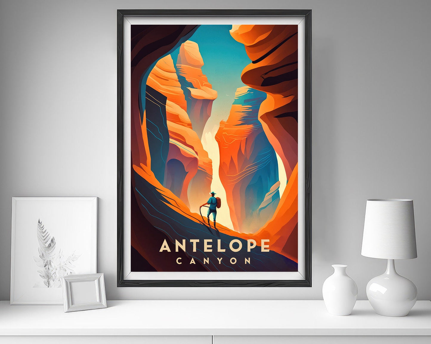 Framed Arizona Canyon USA Travel Poster in Portrait orientation, minimal background, close up wall art print 5