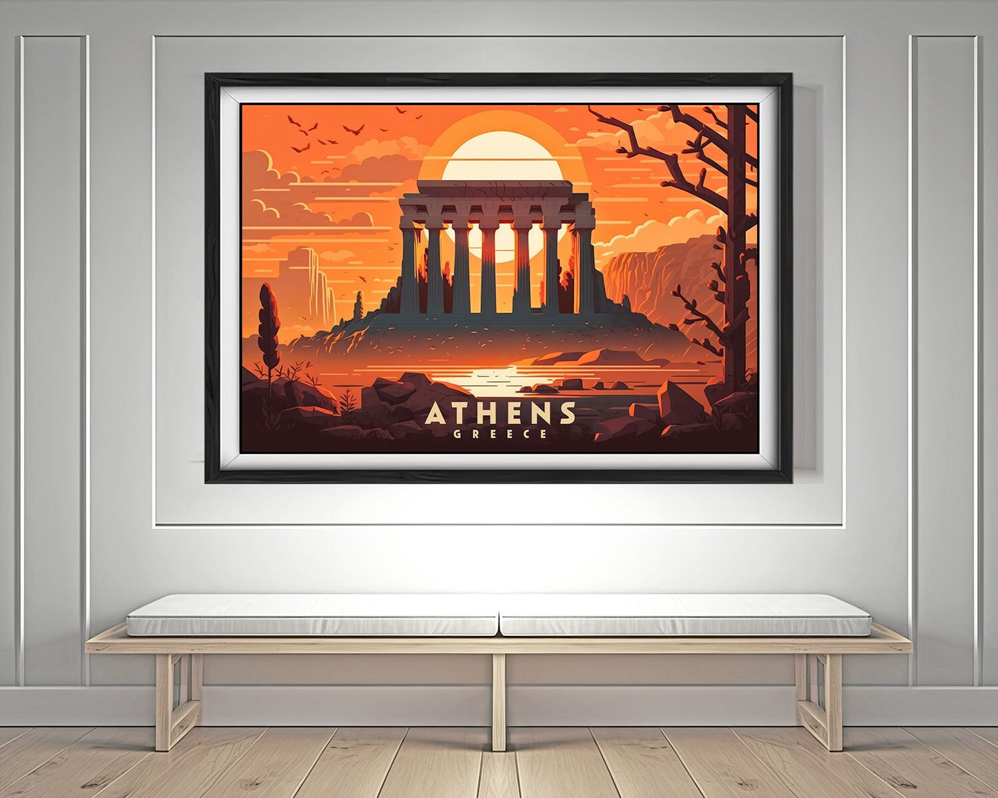Framed Athens Greece Travel Poster in Landscape orientation, minimal background, close up wall art print 4