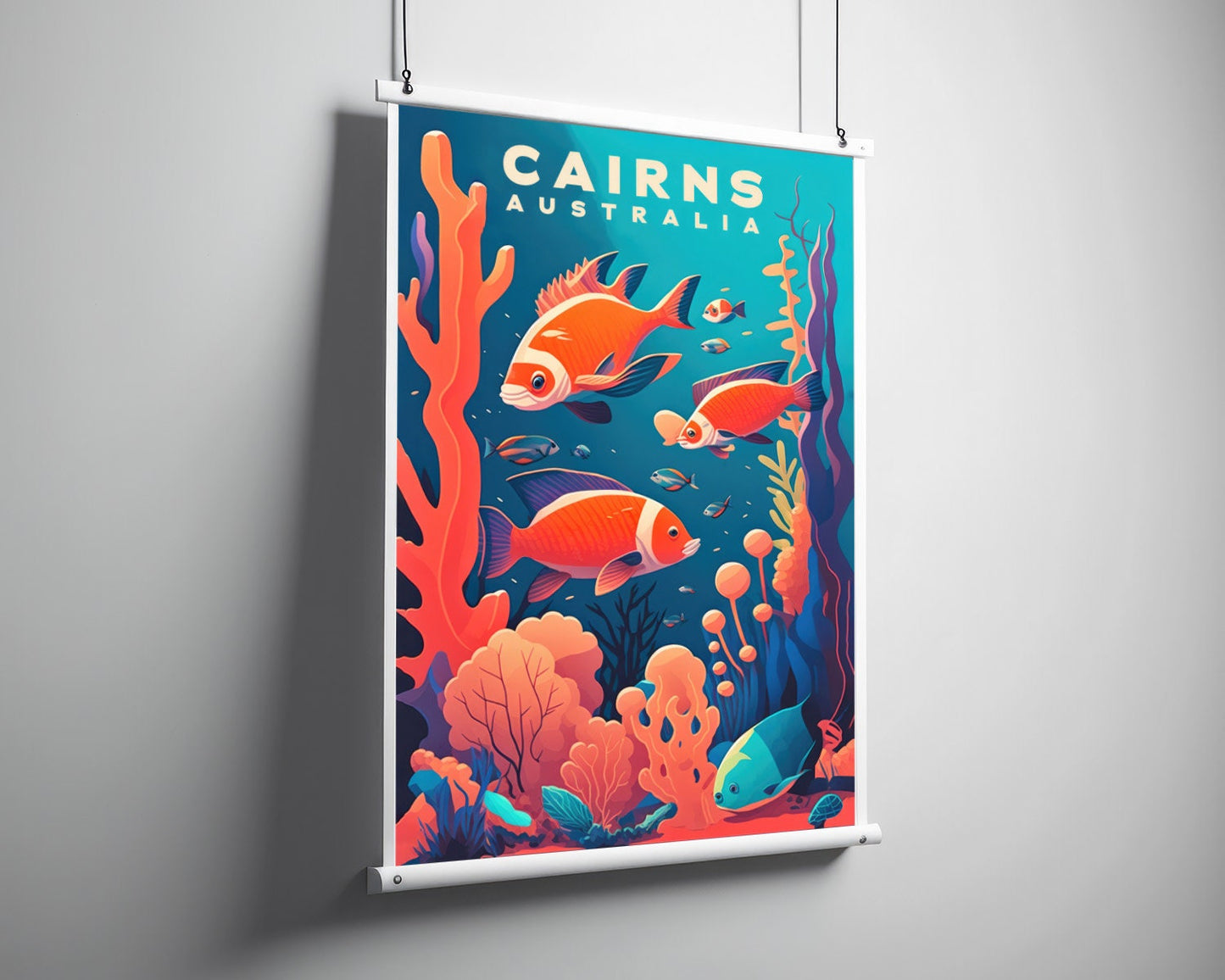 Framed Australia Great Barrier Reef Travel Poster in Portrait orientation, minimal background, close up wall art print 5