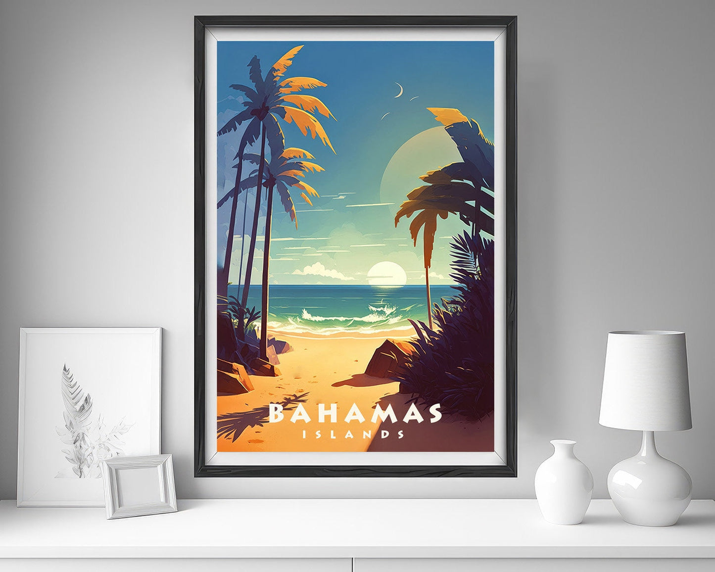 Framed Bahamas Islands Travel Poster in Portrait orientation, minimal background, close up wall art print 5