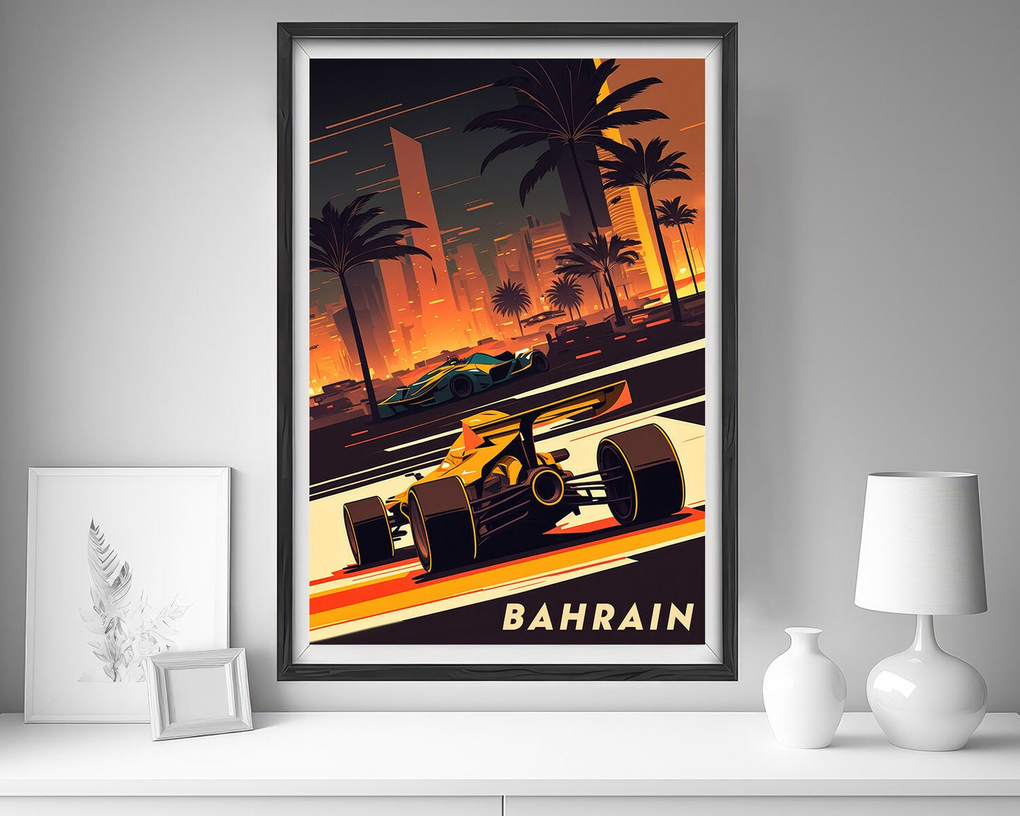 Framed Bahrain Travel Poster in Portrait orientation, minimal background, close up wall art print 5