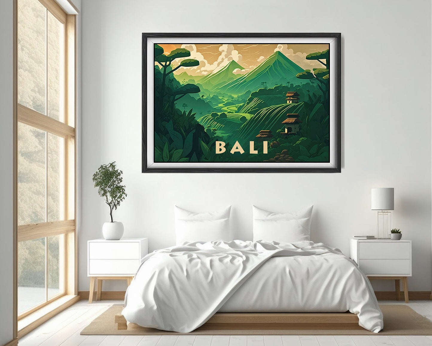 Framed Bali Ubud Indonesia Asia Travel Poster in Landscape orientation, minimal background, close up wall art print 4