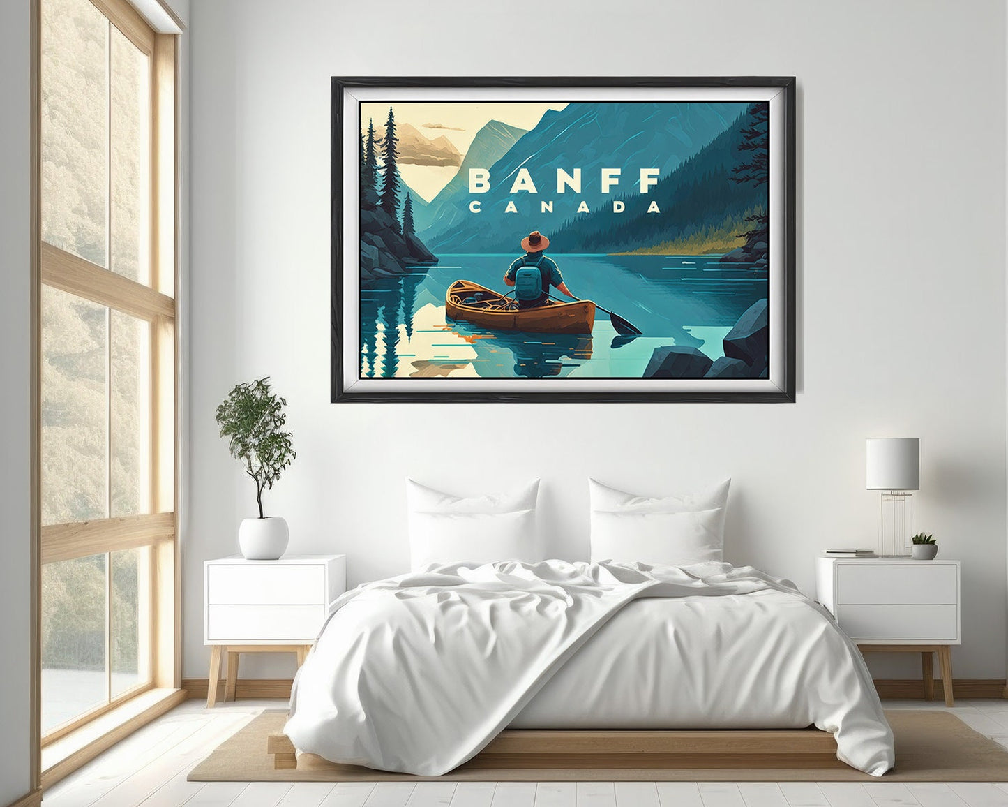 Framed Banff Canada National Park Travel Poster in Landscape orientation, minimal background, close up wall art print 4