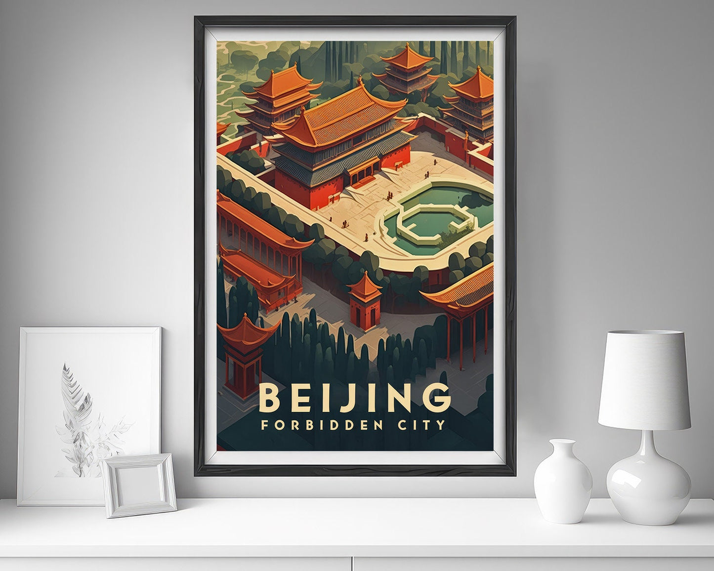 Framed Beijing China Travel Poster in Portrait orientation, minimal background, close up wall art print 5