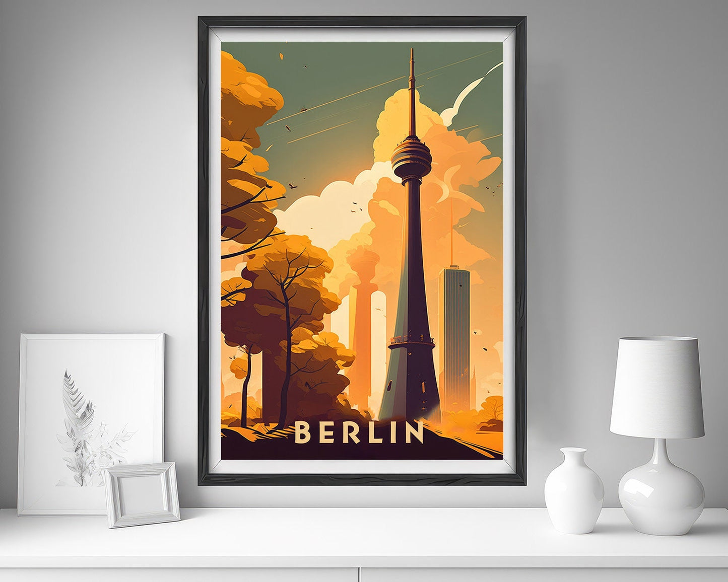 Framed Berlin Germany Travel Poster in Portrait orientation, minimal background, close up wall art print 5