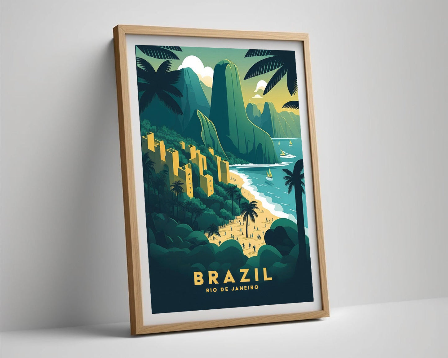 Framed Brazil Rio de Janeiro Travel Poster in Portrait orientation, minimal background, close up wall art print 4