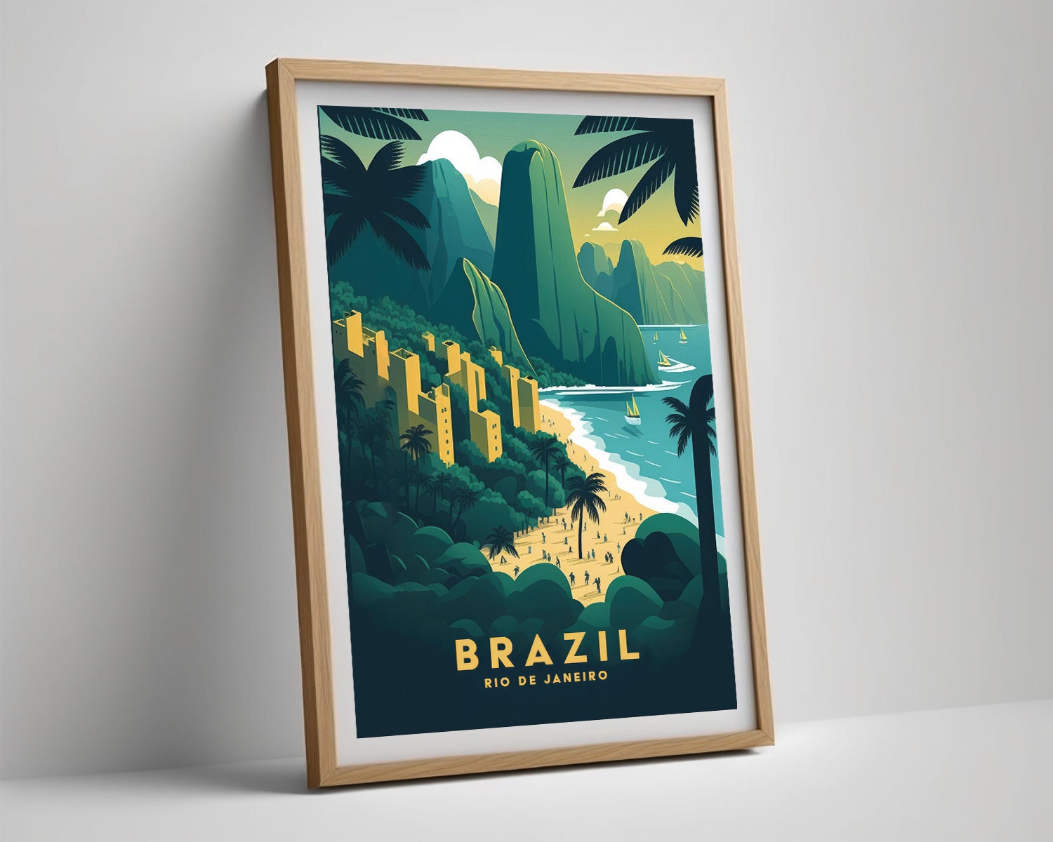 Framed Brazil Rio de Janeiro Travel Poster in Portrait orientation, minimal background, close up wall art print 4