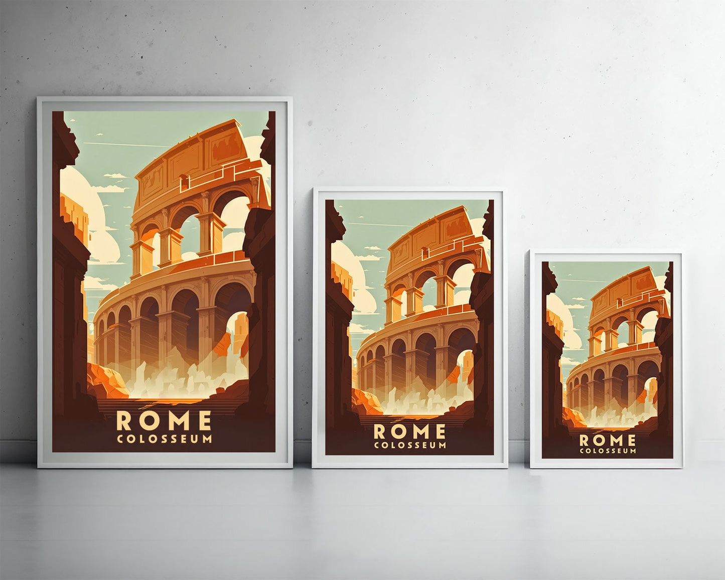 Framed Colosseum Rome Travel Poster in Portrait orientation, minimal background, close up wall art print 5