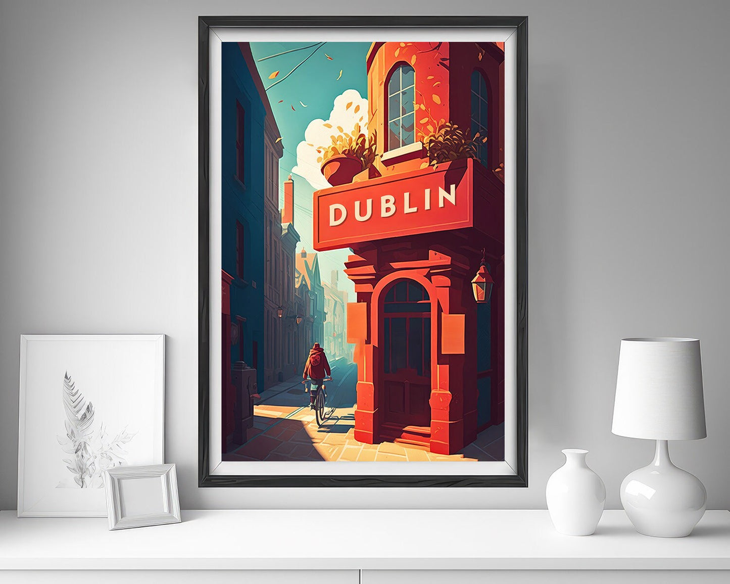Framed Dublin Ireland Travel Poster in Portrait orientation, minimal background, close up wall art print 5