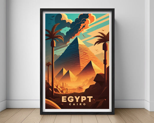 Framed Egypt Cairo Travel Poster in Portrait orientation, minimal background, close up wall art print 1