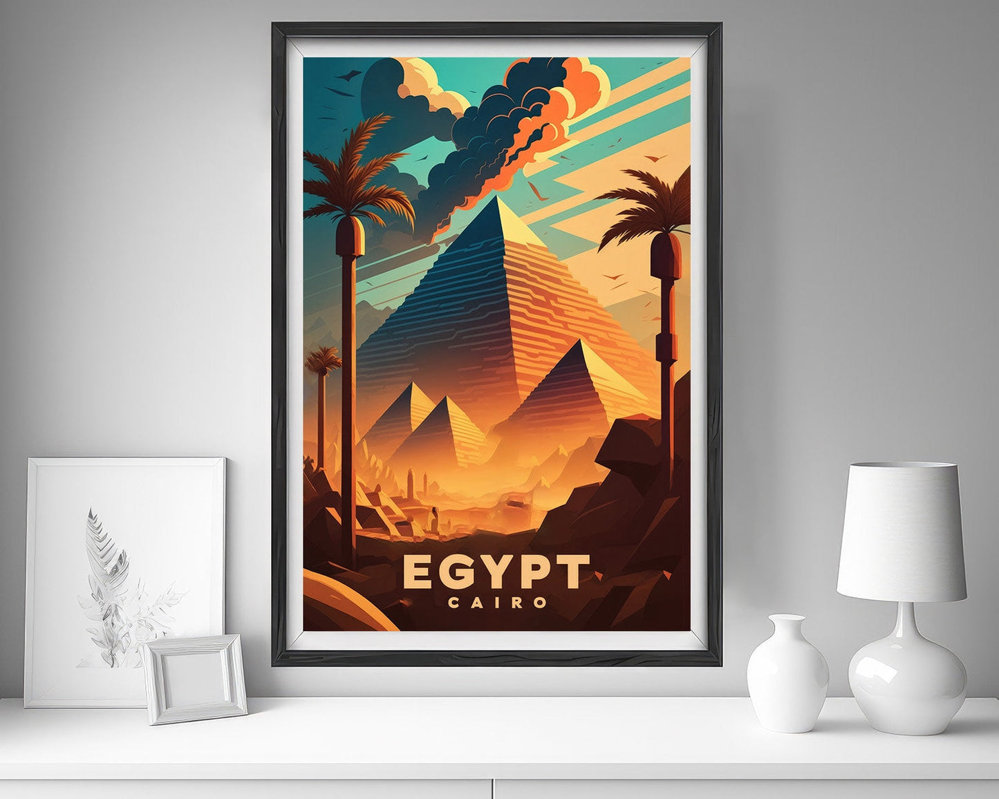 Framed Egypt Cairo Travel Poster in Portrait orientation, minimal background, close up wall art print 5