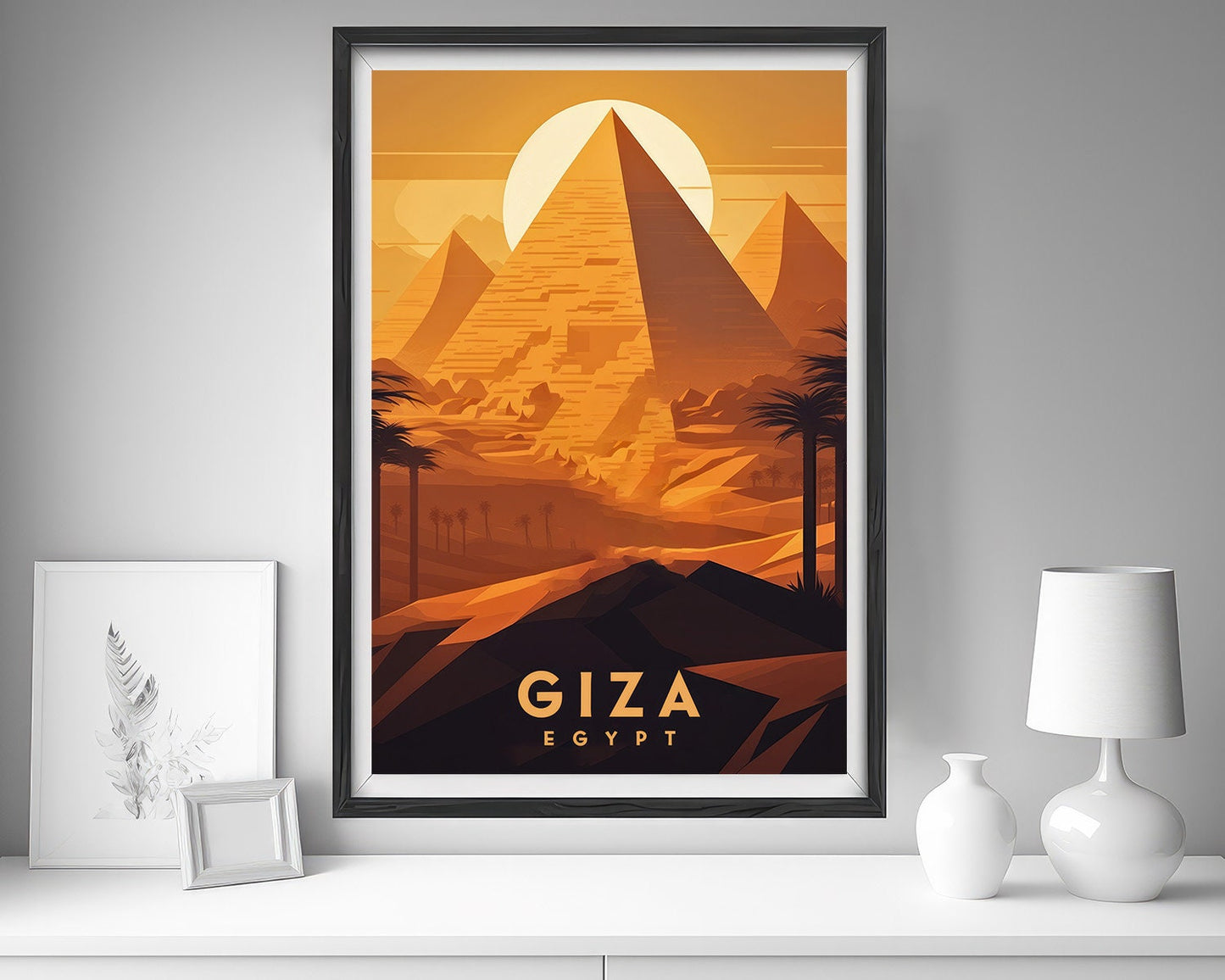 Framed Egypt Giza Travel Poster in Portrait orientation, minimal background, close up wall art print 5