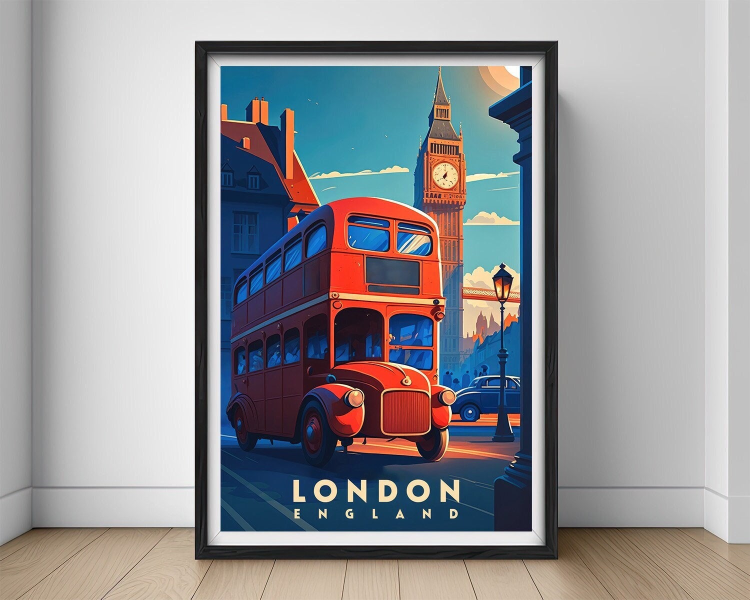 Framed England UK Travel Poster in Portrait orientation, minimal background, close up wall art print 1
