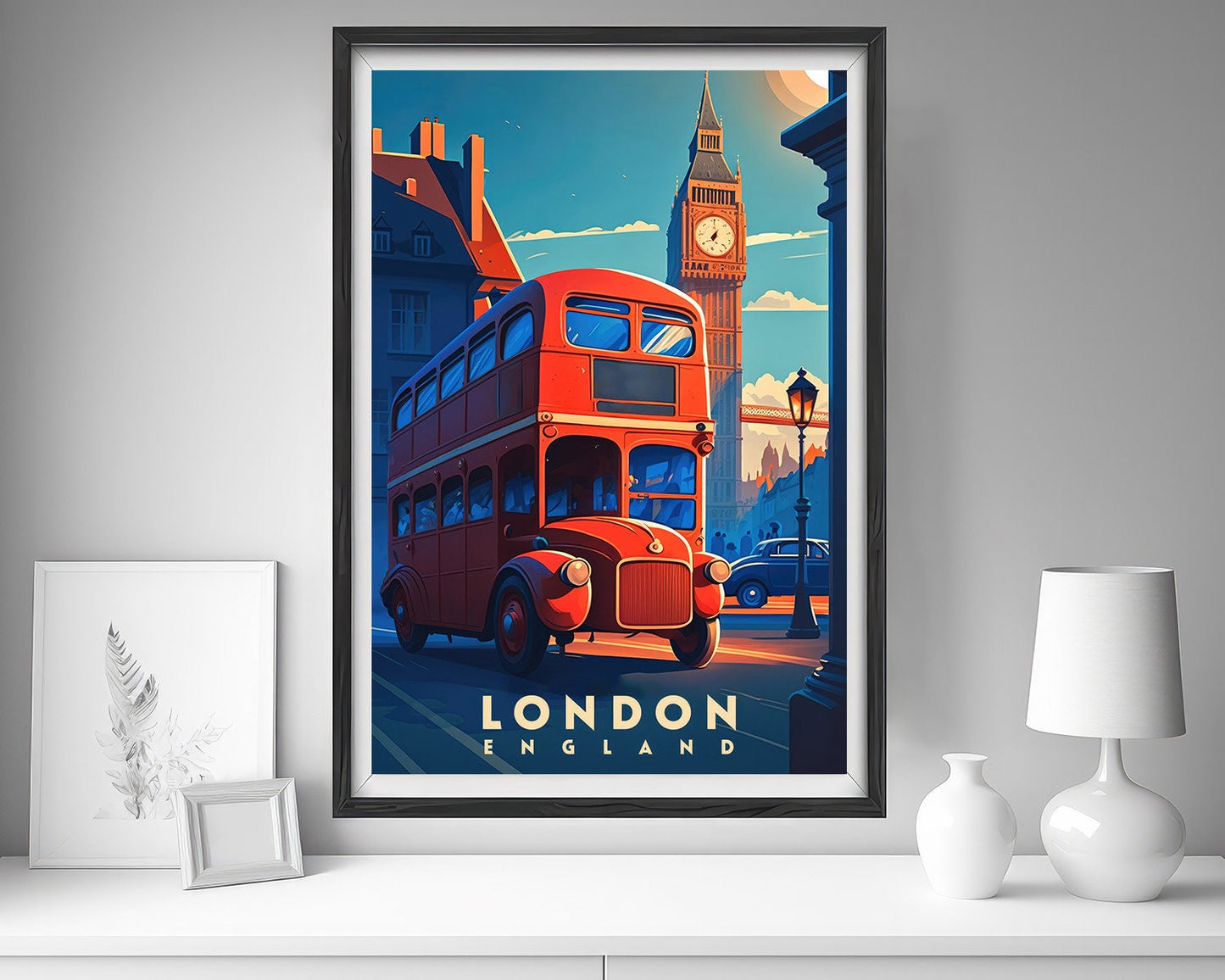 Framed England UK Travel Poster in Portrait orientation, minimal background, close up wall art print 5