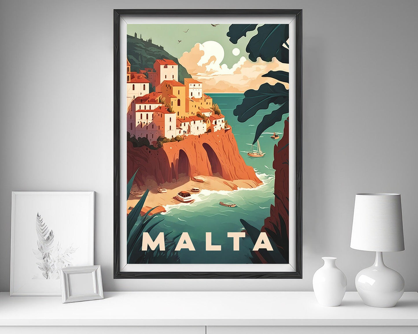 Framed Europe Malta Travel Poster in Portrait orientation, minimal background, close up wall art print 5