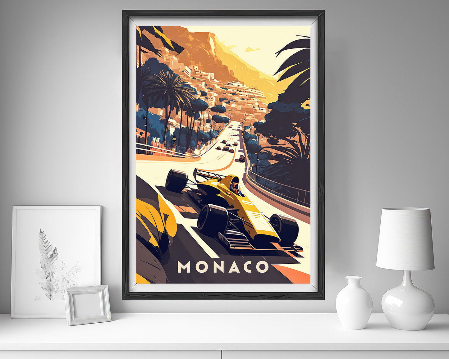 Framed Europe Monaco Travel Poster in Portrait orientation, minimal background, close up wall art print 5