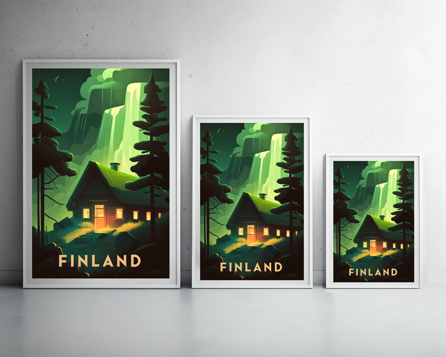 Framed Finland Europe Travel Poster in Portrait orientation, minimal background, close up wall art print 3