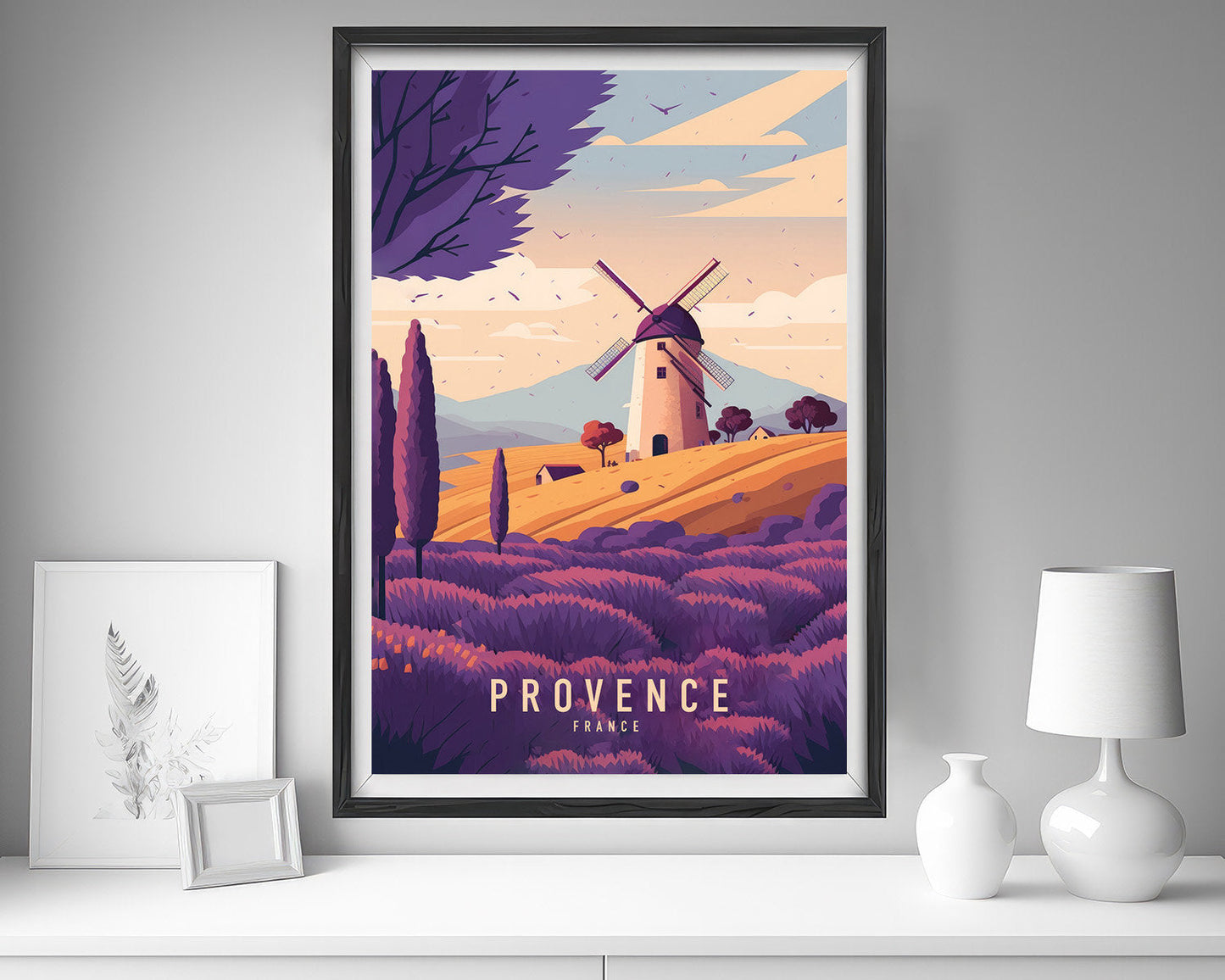 Framed France Provence Europe Travel Poster in Portrait orientation, minimal background, close up wall art print 5