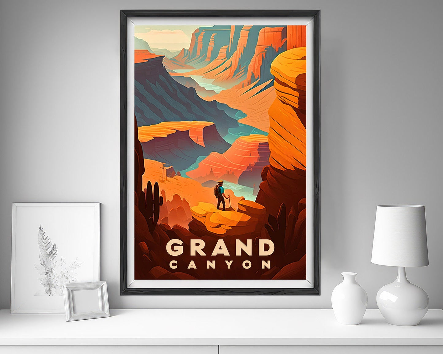 Framed Grand Canyon USA Travel Poster in Portrait orientation, minimal background, close up wall art print 5