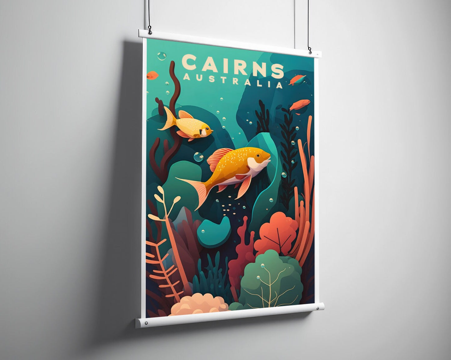 Framed Great Barrier Reef Cairns Travel Poster in Portrait orientation, minimal background, close up wall art print 3