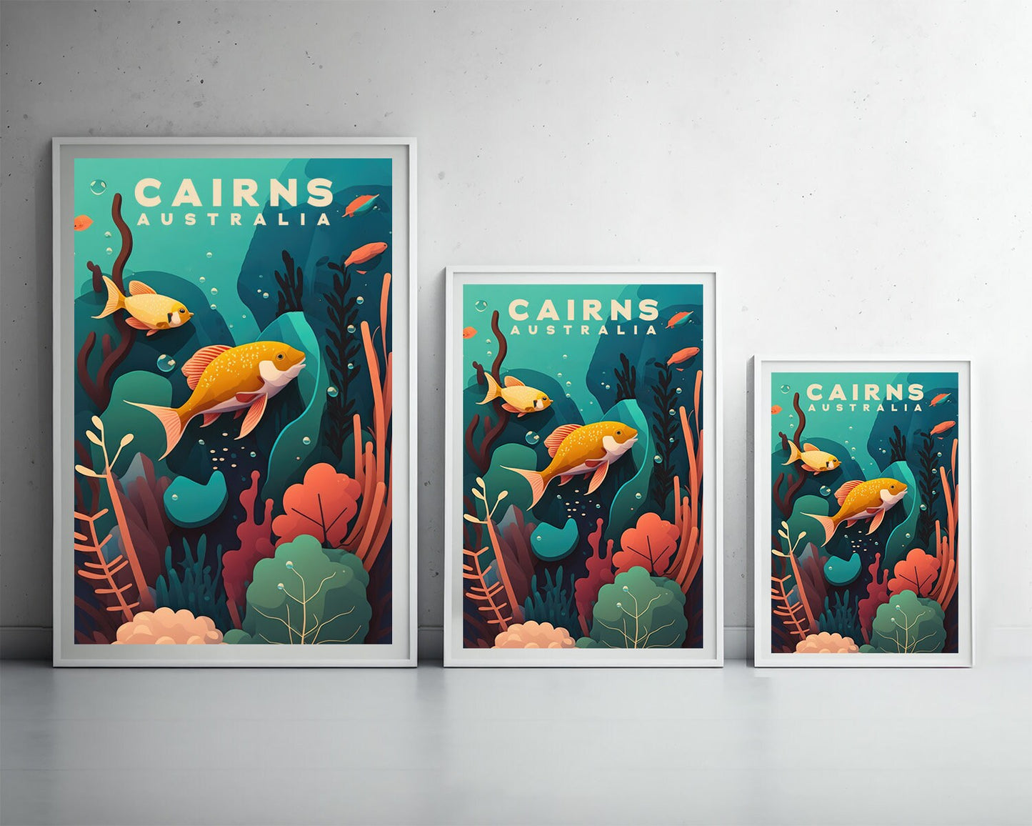Framed Great Barrier Reef Cairns Travel Poster in Portrait orientation, minimal background, close up wall art print 5