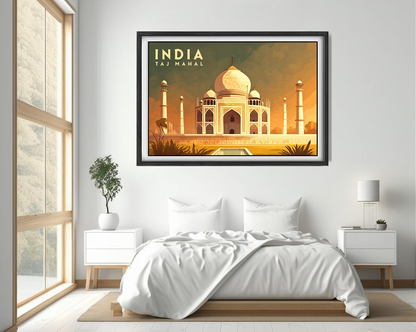 Framed India's Taj Mahal Travel Poster in Landscape orientation, minimal background, close up wall art print 4