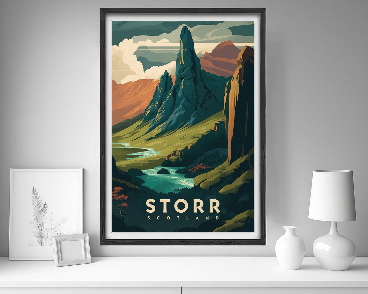 Framed Isle of Skye Scotland Travel Poster in Portrait orientation, minimal background, close up wall art print 5
