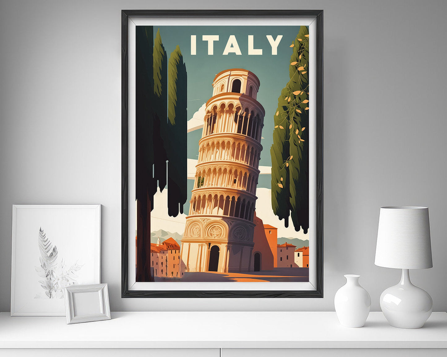 Framed Italy Europe Travel Poster in Portrait orientation, minimal background, close up wall art print 5