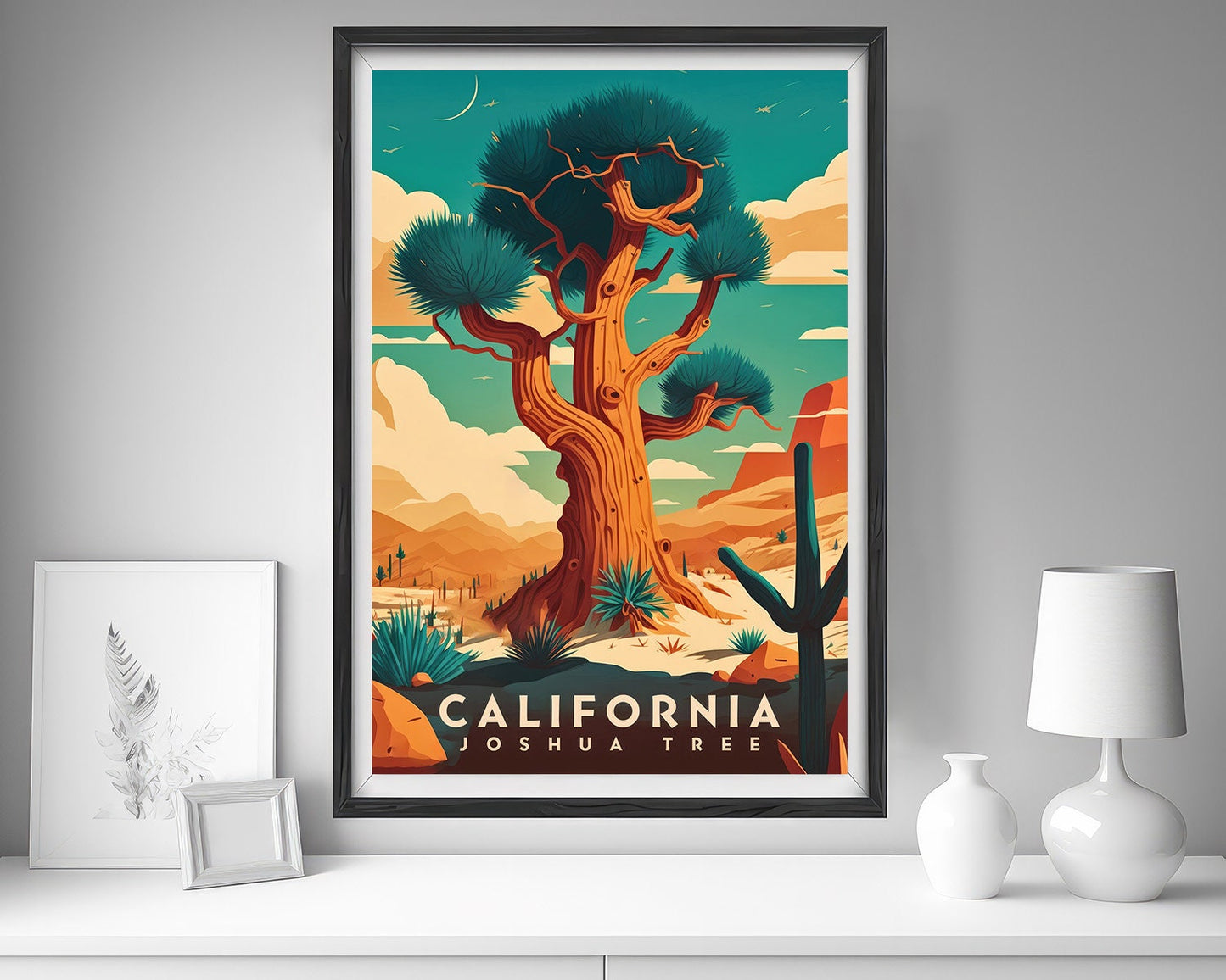 Framed Joshua Tree California Travel Poster in Portrait orientation, minimal background, close up wall art print 5