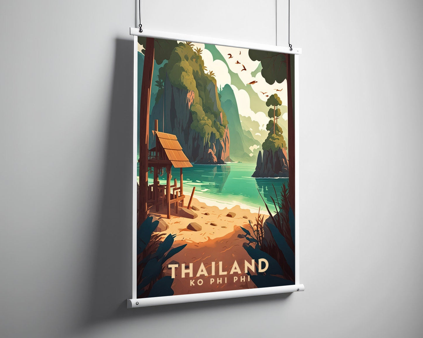 Framed Ko Phi Phi Thailand Travel Poster in Portrait orientation, minimal background, close up wall art print 3