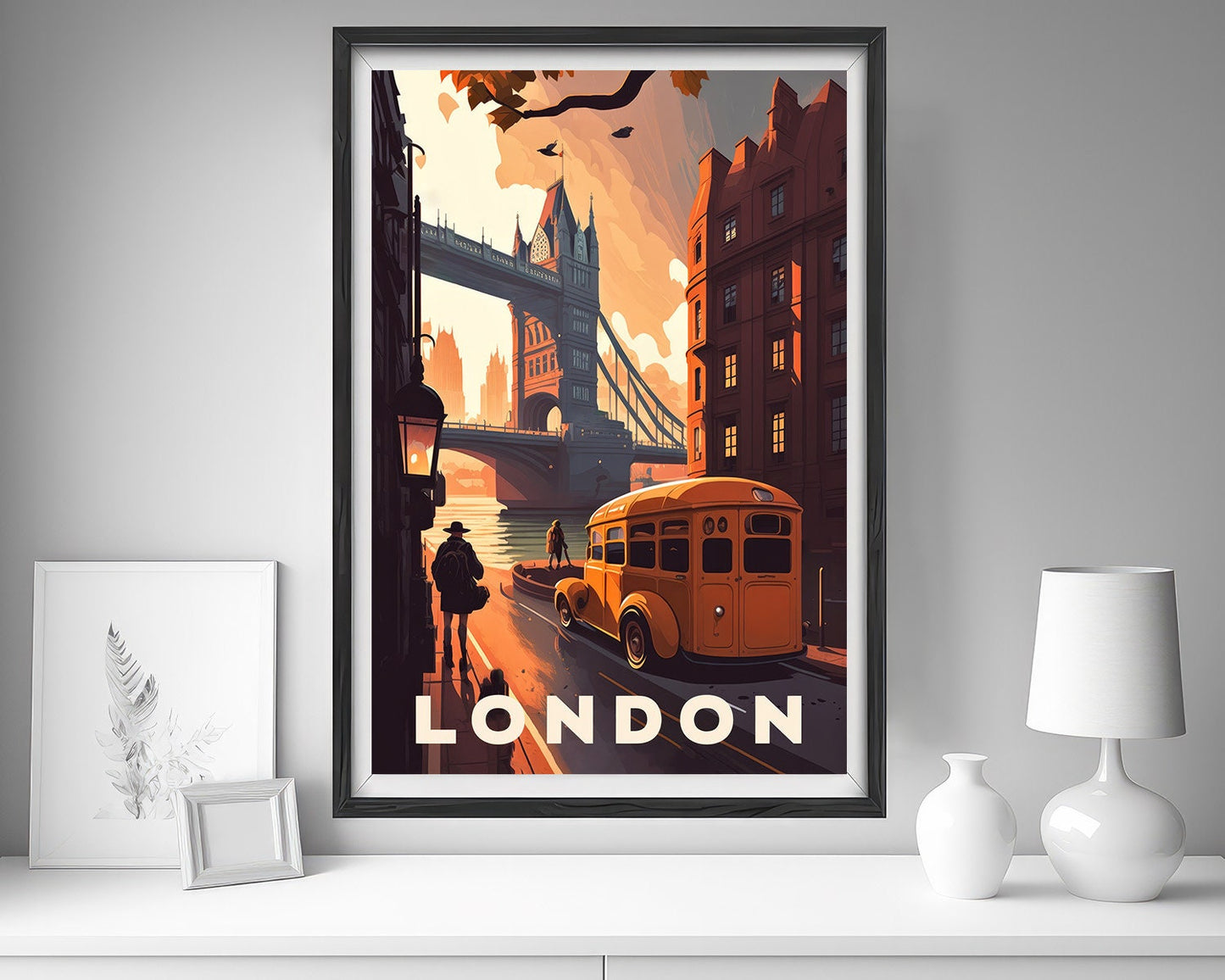 Framed London England UK Travel Poster in Portrait orientation, minimal background, close up wall art print 5