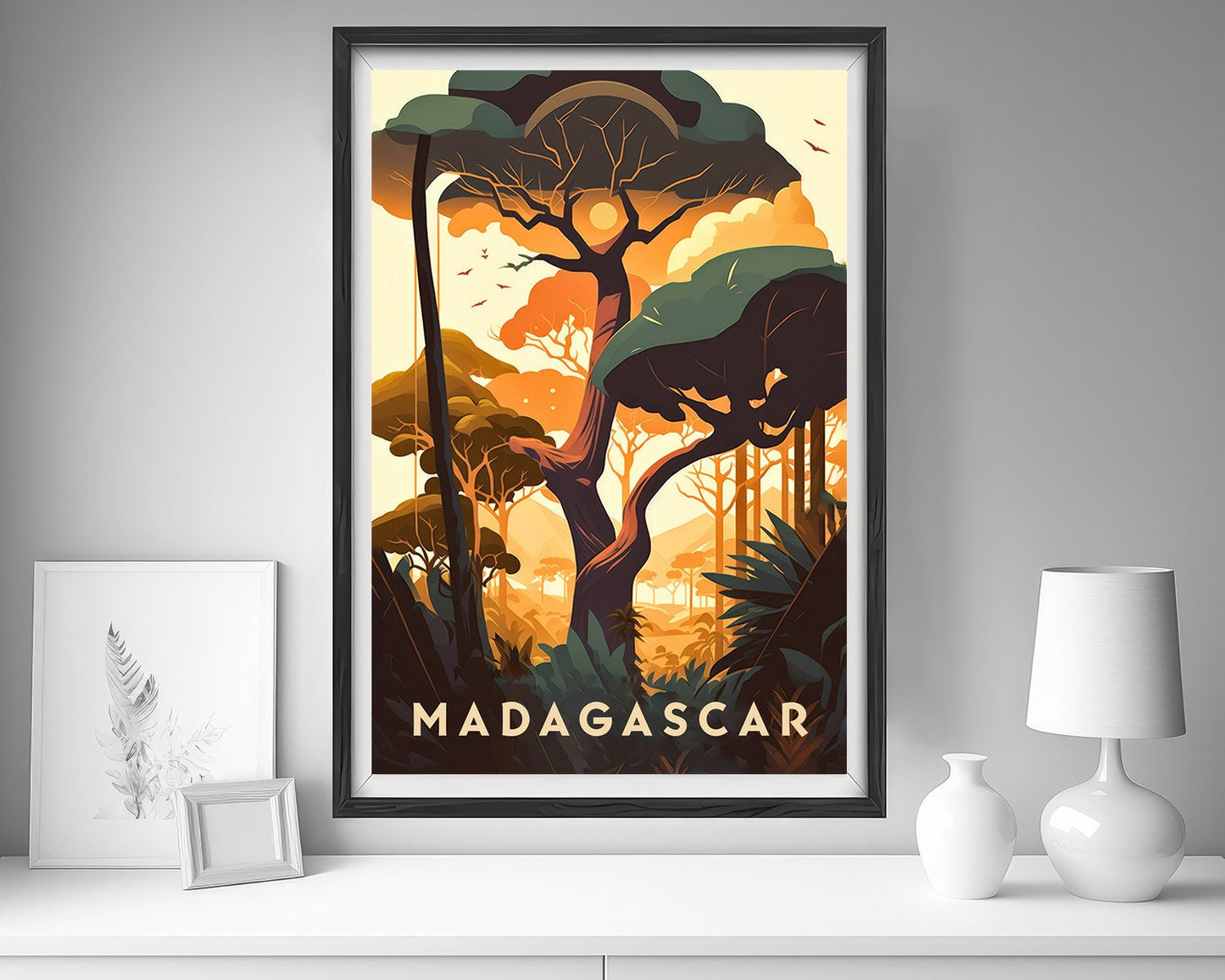Framed Madagascar Travel Poster in Portrait orientation, minimal background, close up wall art print 5