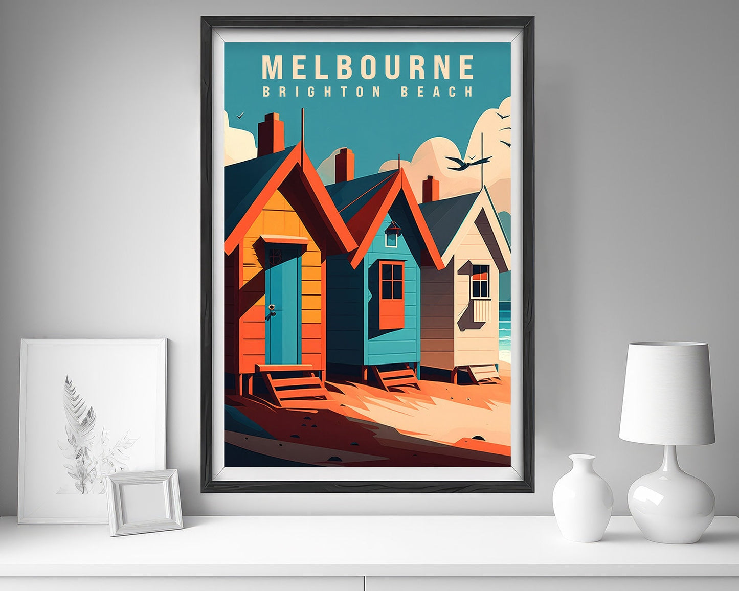Framed Melbourne Australia Travel Poster in Portrait orientation, minimal background, close up wall art print 5