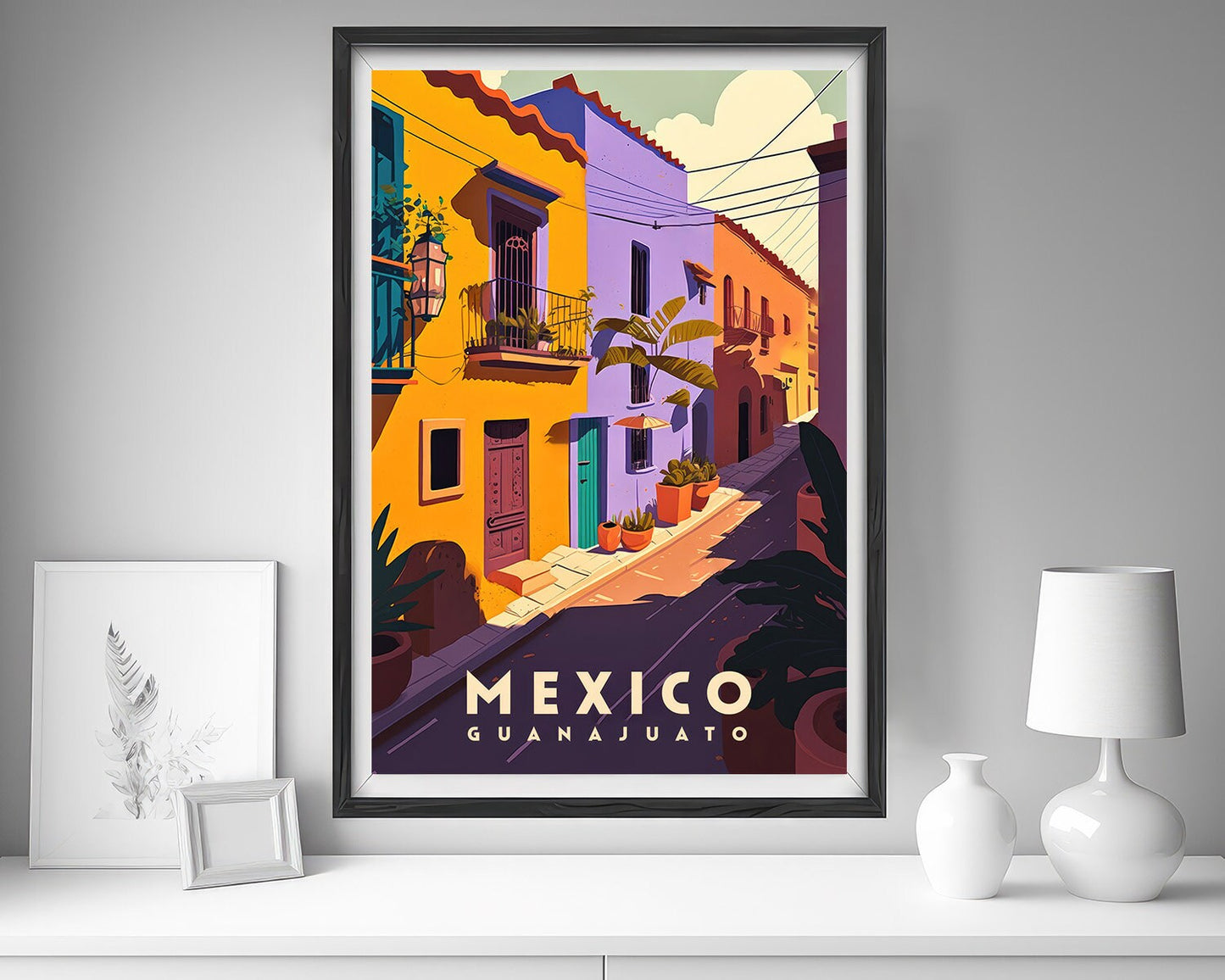 Framed Mexico Guanajuato Travel Poster in Portrait orientation, minimal background, close up wall art print 5