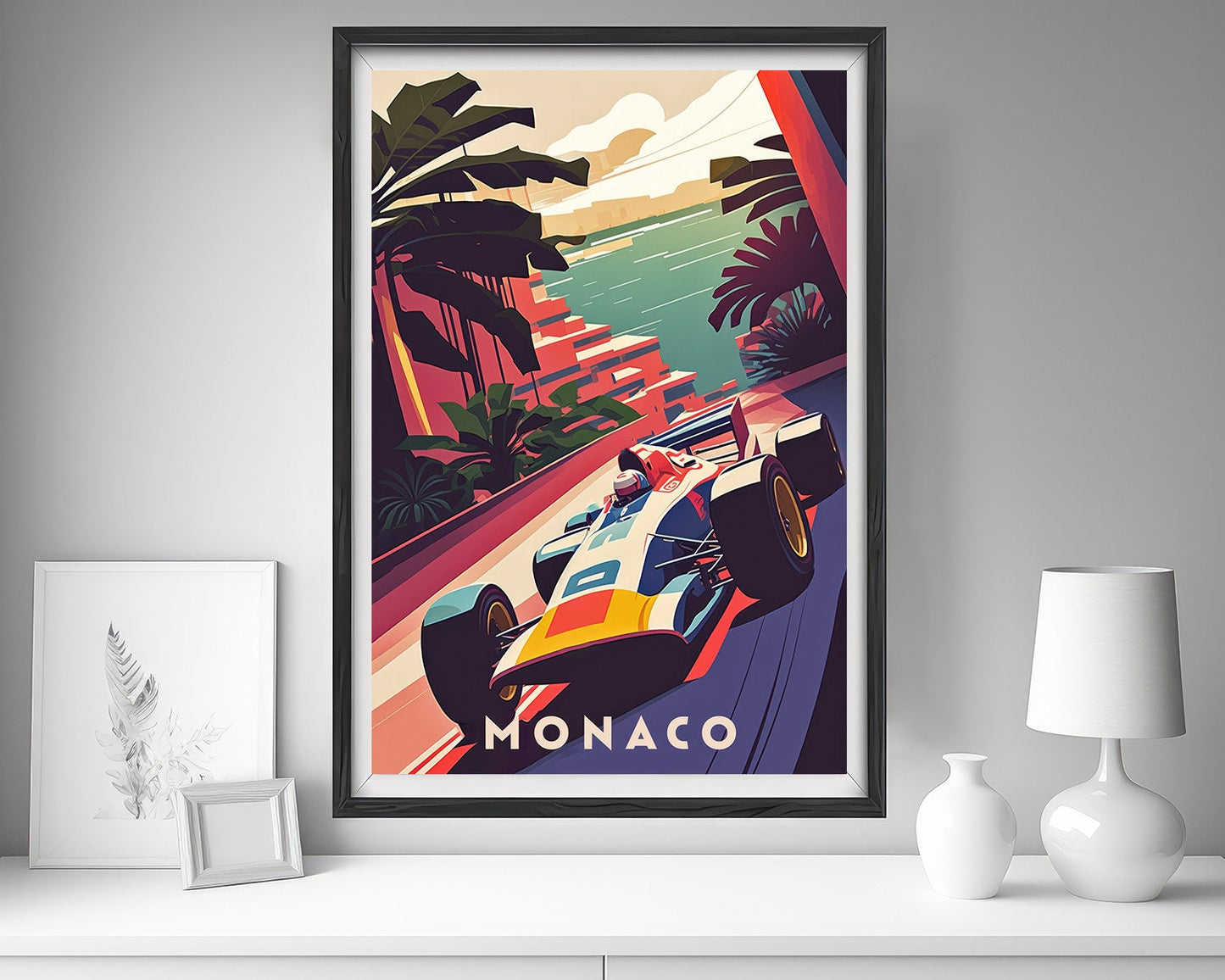Framed Monaco Europe France Travel Poster in Portrait orientation, minimal background, close up wall art print 5
