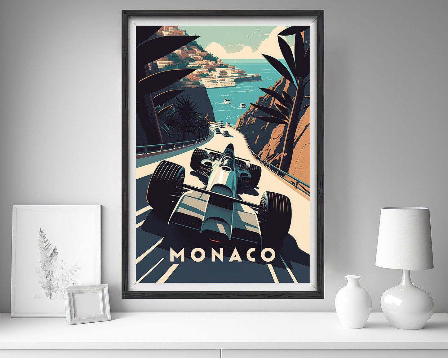 Framed Monaco Europe Travel Poster in Portrait orientation, minimal background, close up wall art print 5