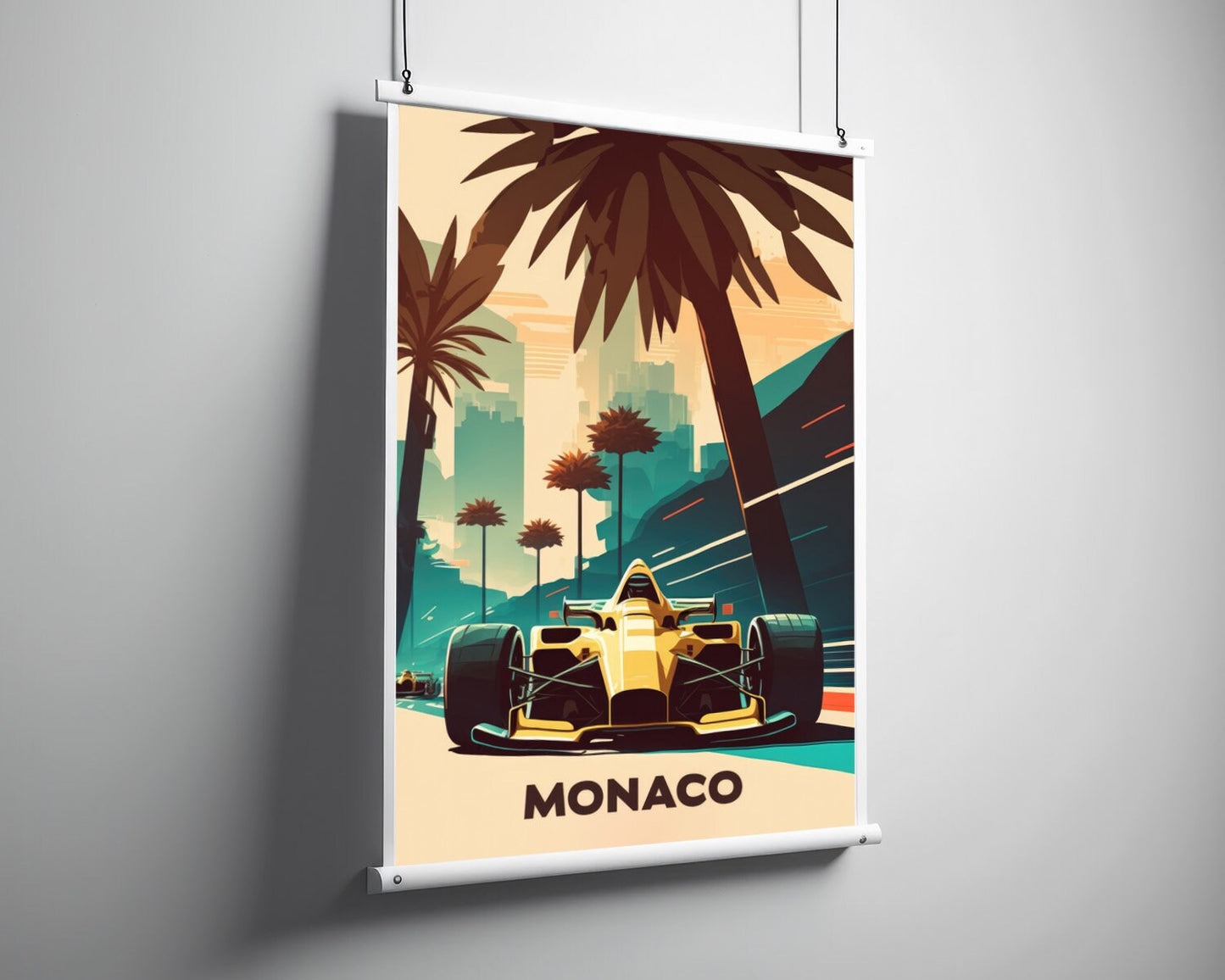 Framed Monaco Travel Poster in Portrait orientation, minimal background, close up wall art print 5