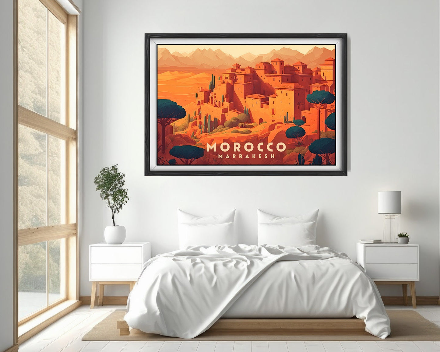 Framed Morocco Marrakesh Travel Poster in Landscape orientation, minimal background, close up wall art print 4