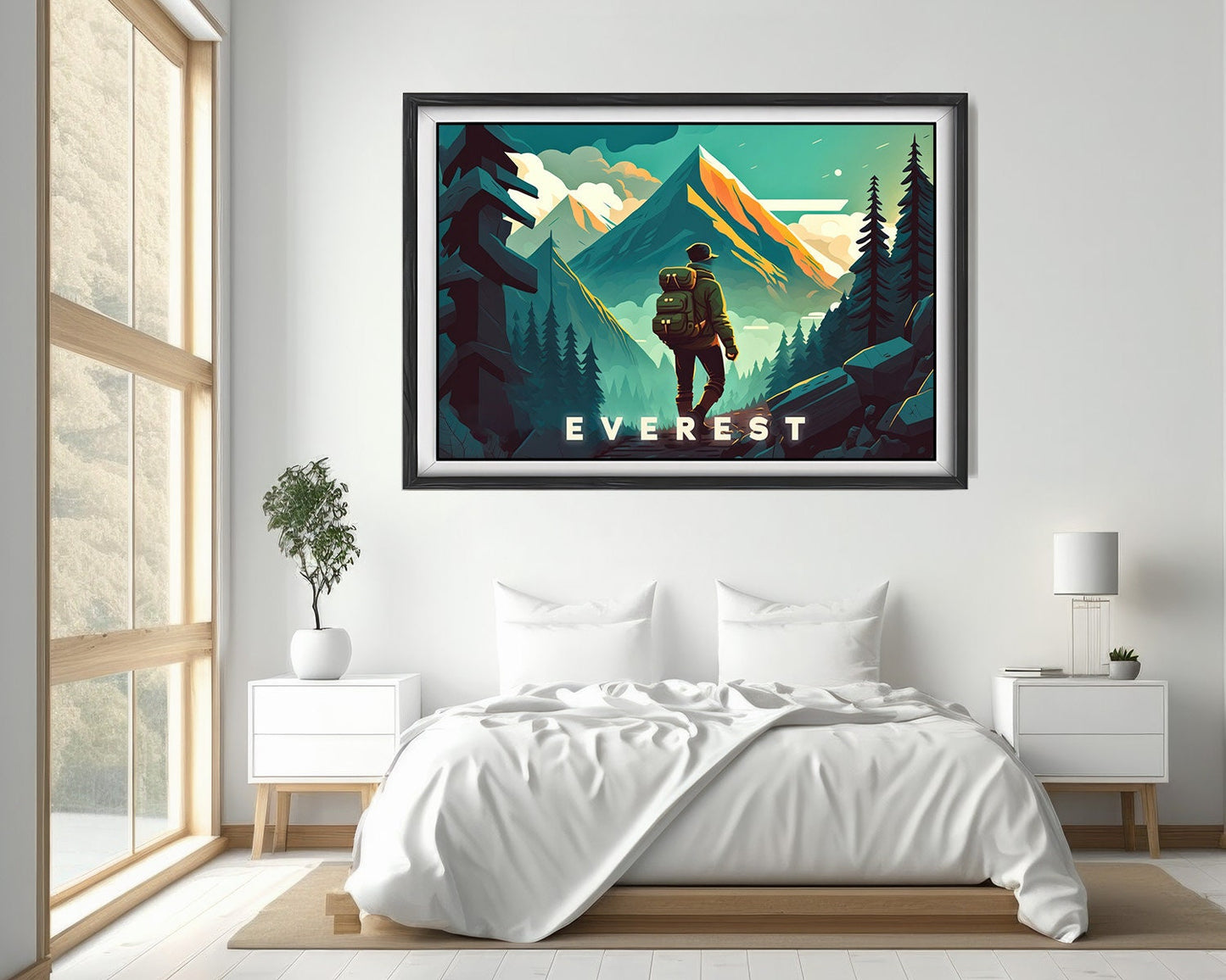Framed Mount Everest Mountain Travel Poster in Landscape orientation, minimal background, close up wall art print 4