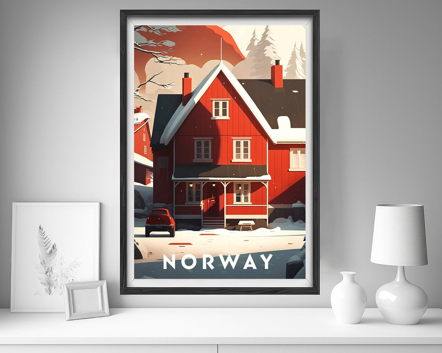 Framed Norway Lofoten Islands Travel Poster in Portrait orientation, minimal background, close up wall art print 5