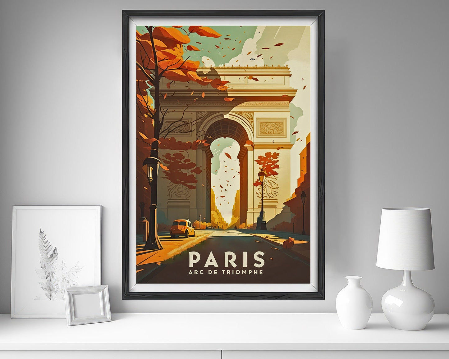 Framed Paris Arc De Triomphe Travel Poster in Portrait orientation, minimal background, close up wall art print 5