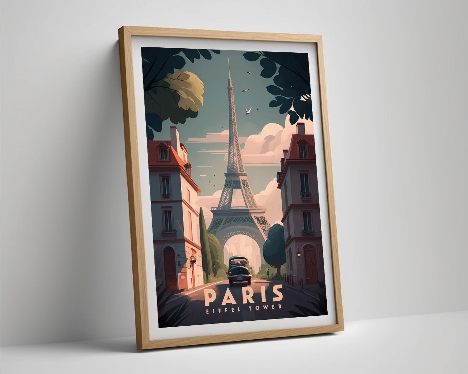 Framed Paris Eiffel Tower Travel Poster in Portrait orientation, minimal background, close up wall art print 4