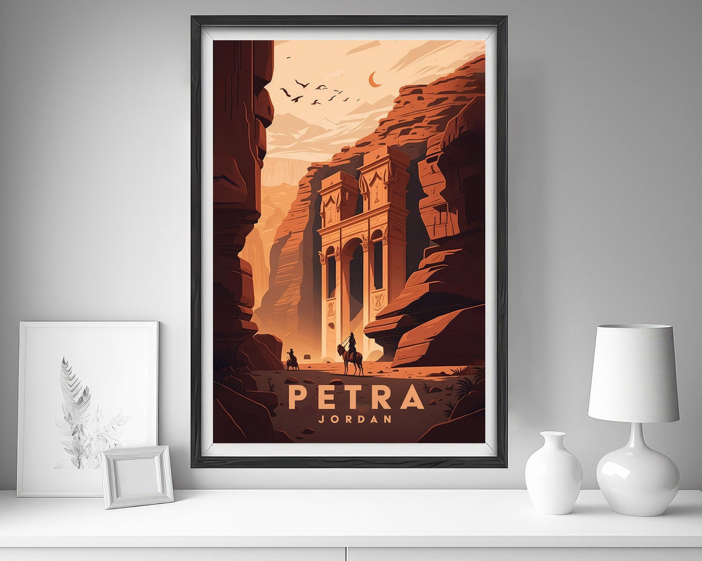 Framed Petra Jordan UNESCO Travel Poster in Portrait orientation, minimal background, close up wall art print 5