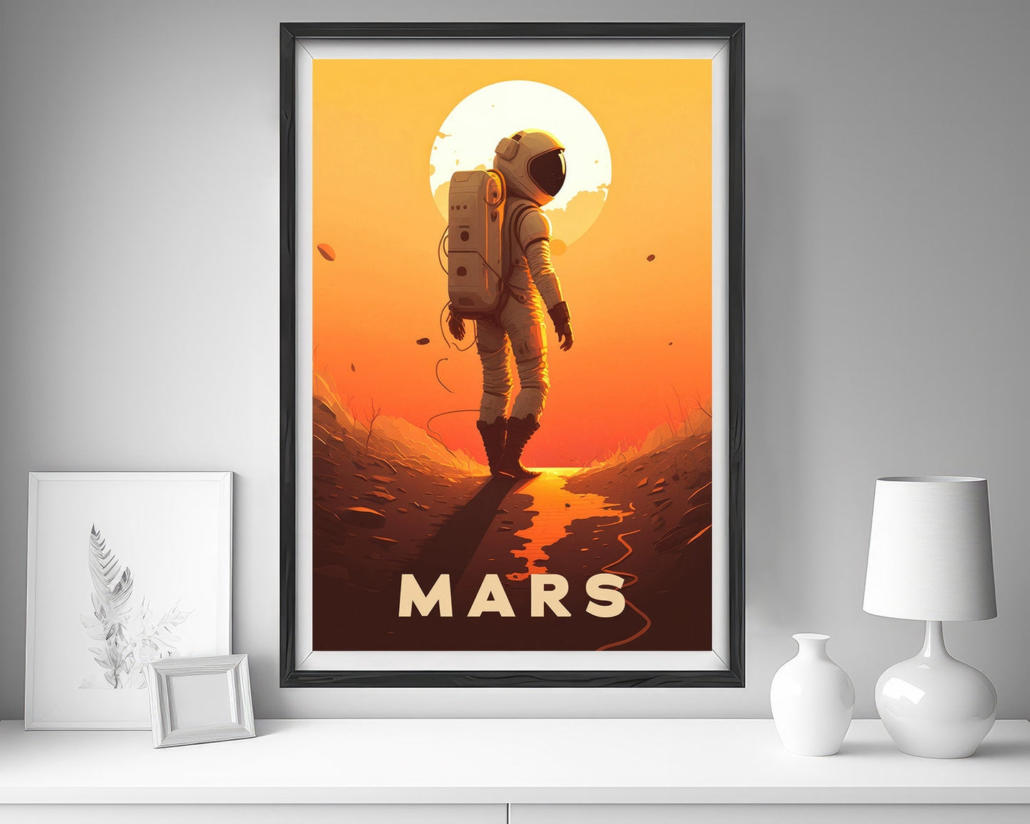 Framed Planet Mars Travel Poster in Portrait orientation, minimal background, close up wall art print 5