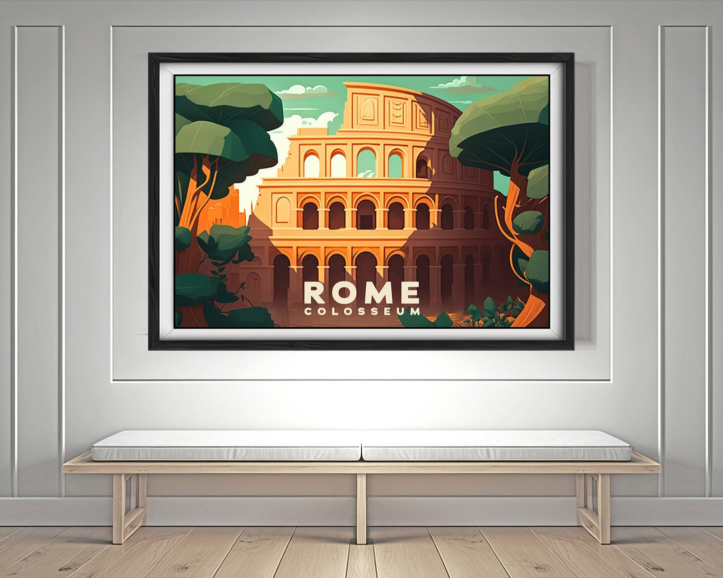 Framed Rome The Colosseum Europe Travel Poster in Landscape orientation, minimal background, close up wall art print 4