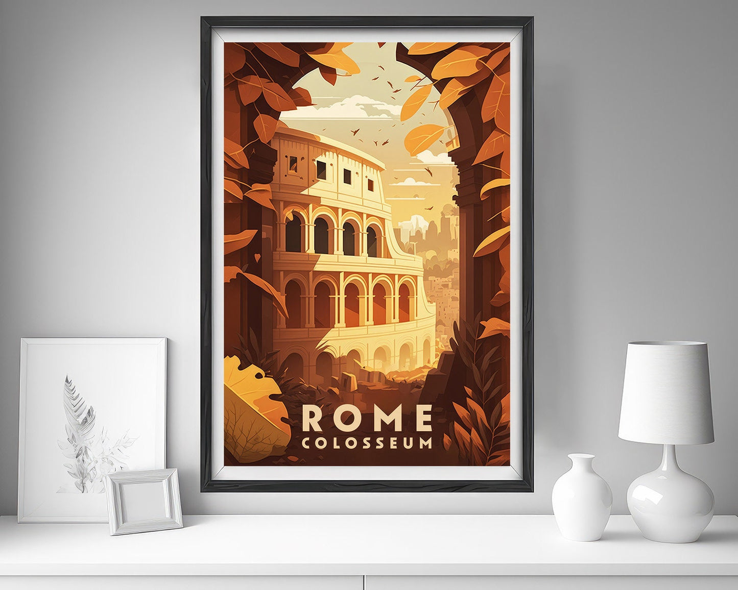 Framed Rome The Colosseum Travel Poster in Portrait orientation, minimal background, close up wall art print 5